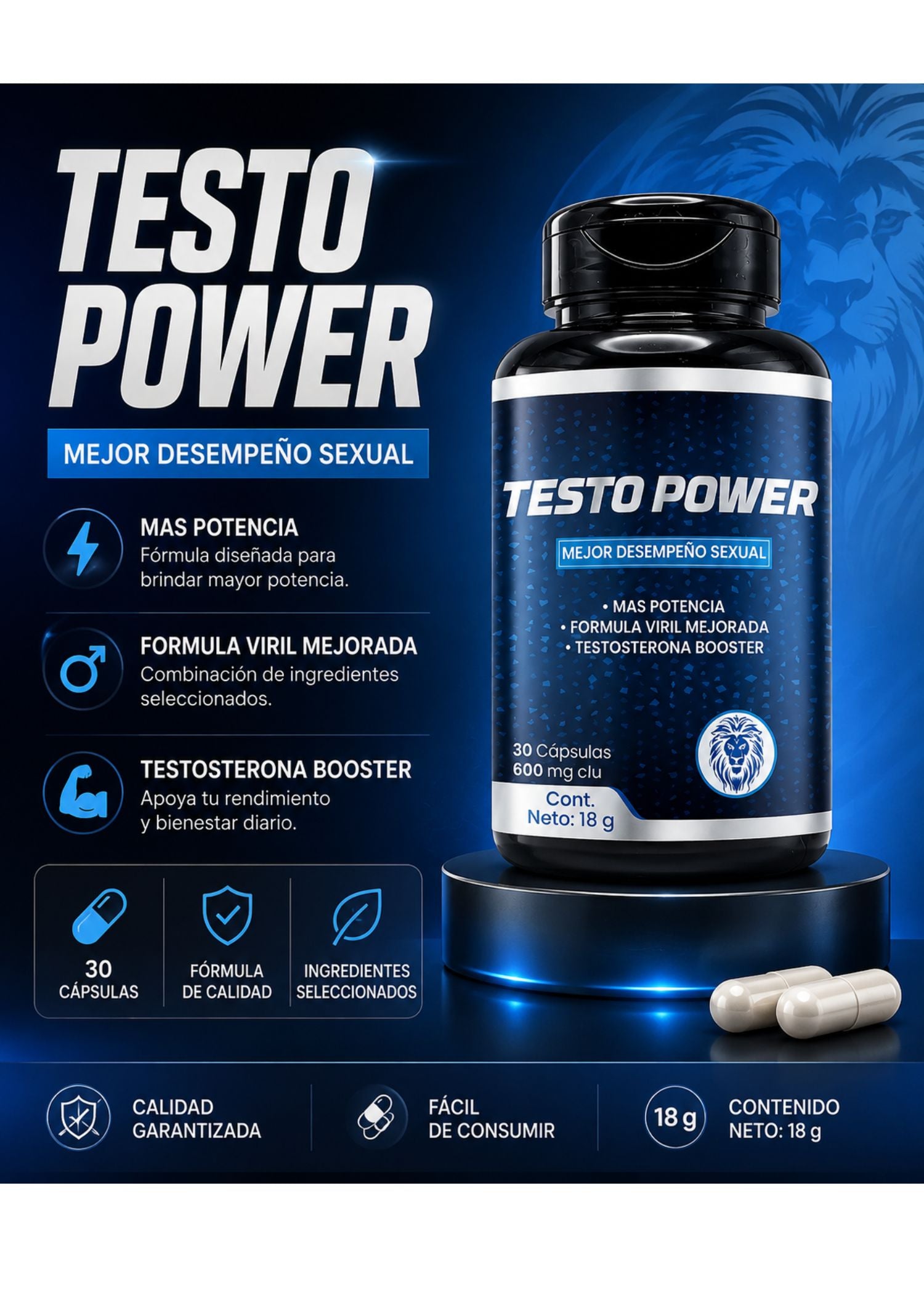 TESTO POWER  | Testosterona desempeño sexual x 30 caps
