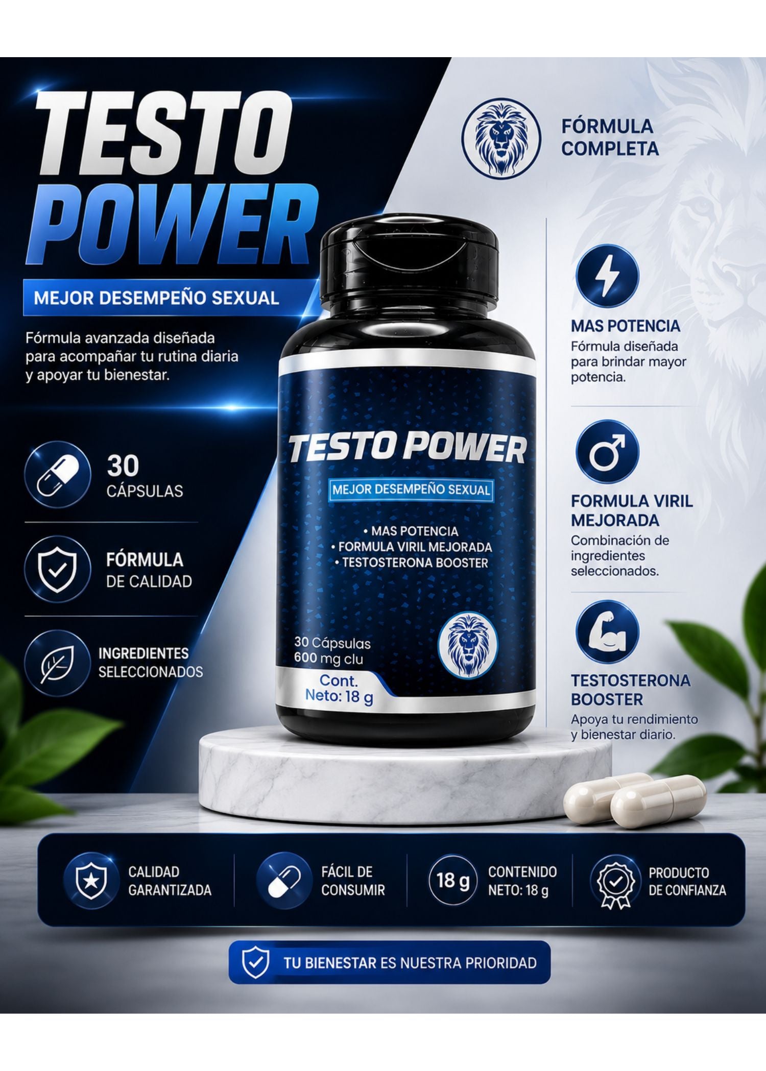 TESTO POWER  | Testosterona desempeño sexual x 30 caps